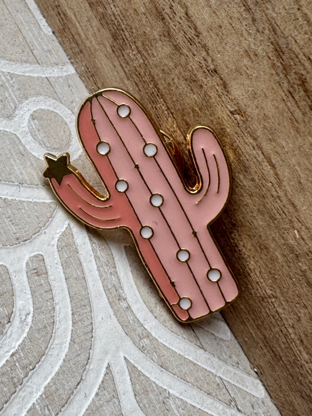 Pink Cactus Enamel Pin Gold Western Southwestern NWT